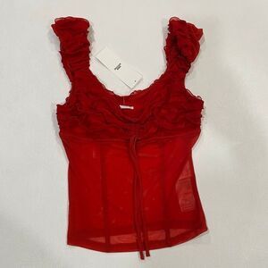 NWT Urban Outfitters Kimchi Blue Red Ruffle Mesh Corset Tank Top Small